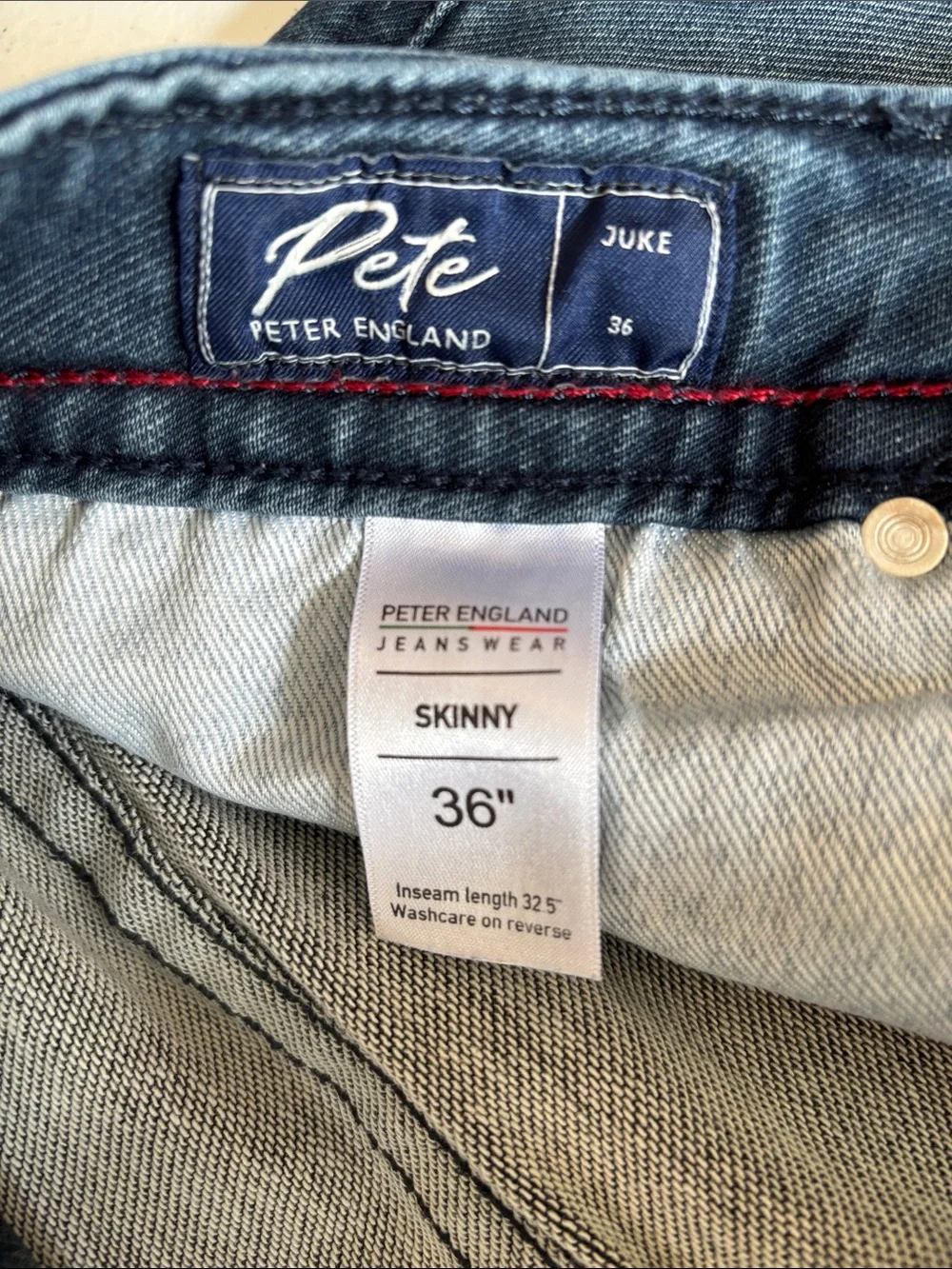 Peter England Men’s Skinny Slim Straight Jeans in Blue Wash 36x32